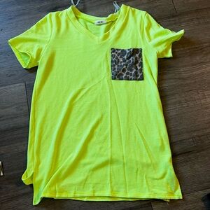Neon Yellow Shirt with Leopard Pocket
